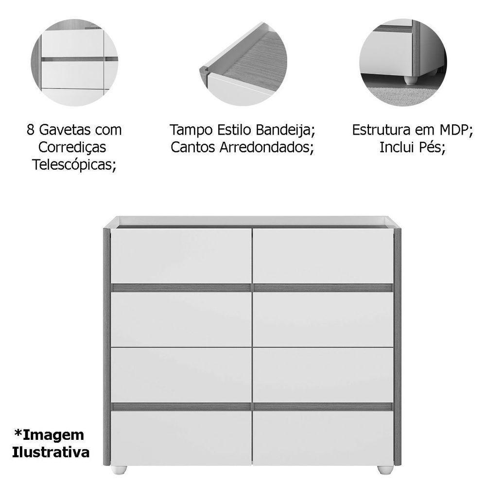 Cômoda Aparador 8 Gavetas Com Tampo Estilo Bandeja Eternity Off White/cinamomo - 3