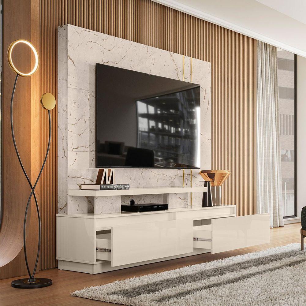 Home Theater Para Tv 75 Polegadas Com 2 Gavetas New ártemis Calacata Off White - 3
