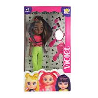 Boneca Violet Negra 30cm Acessórios Pente Espelho Prendedor Cabelo