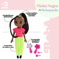 Boneca Violet Negra 30cm Acessórios Pente Espelho Prendedor Cabelo - 6