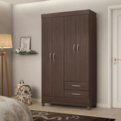 Guarda Roupa Solteiro Valentina 4 Portas de Bater 2 Gavetas Cafe Touch MDP Mais de Casa