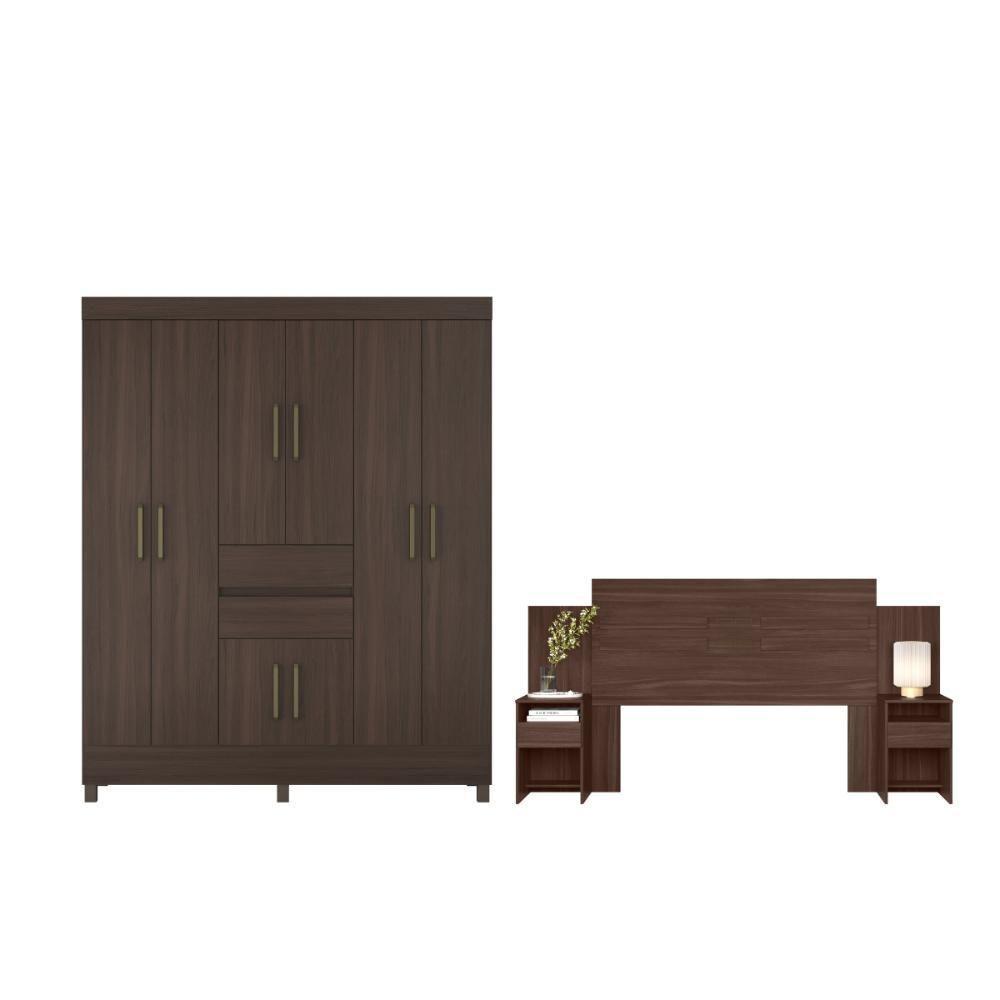 Jogo Guarda Roupa 8 Portas E Cabeceira Houen Cafe Touch - 1