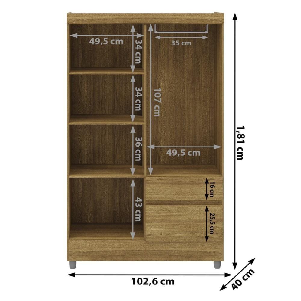 Guarda Roupa Solteiro 4 Portas 2 Gavetas Exemplar Plus - Nature Nature - 2