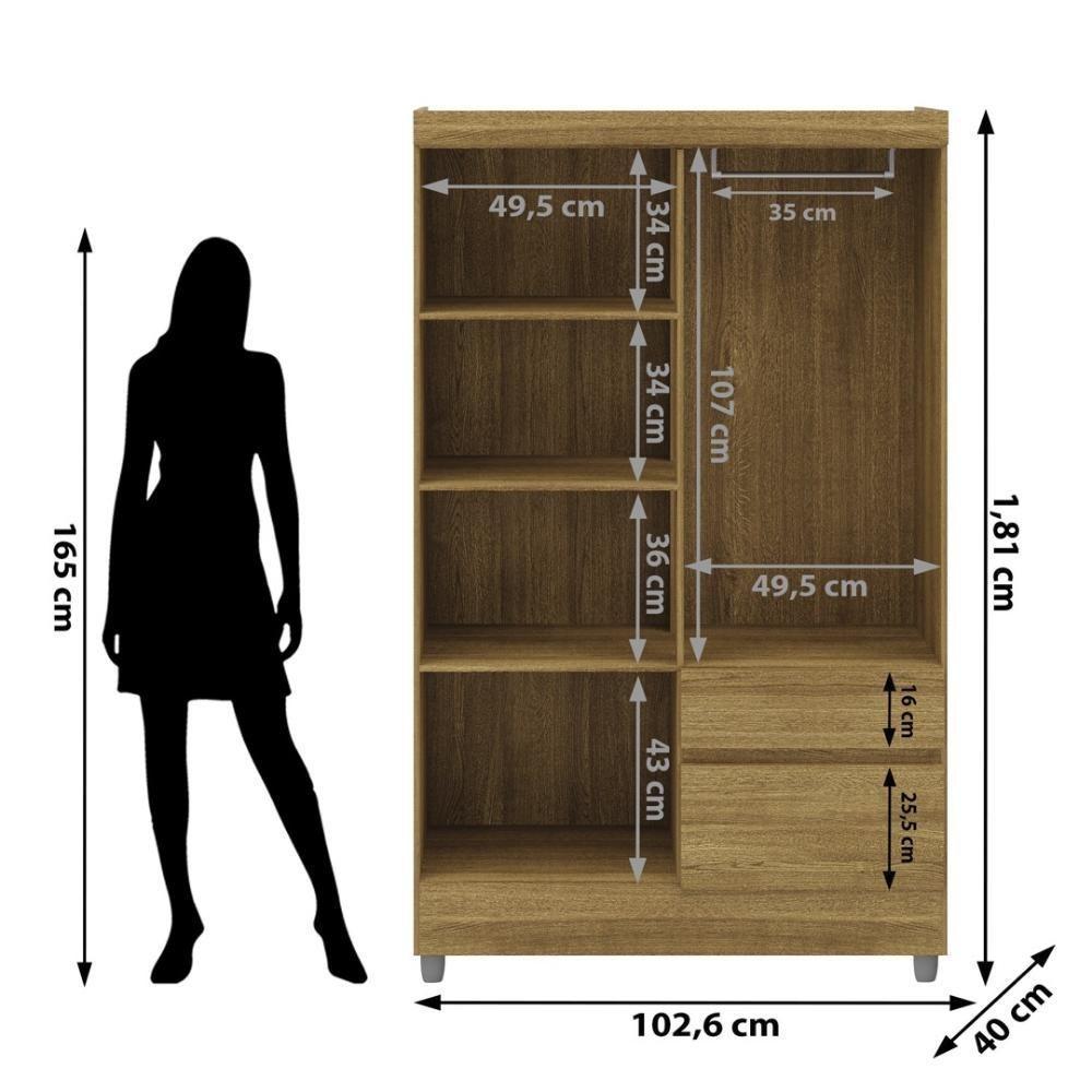 Guarda Roupa Solteiro 4 Portas 2 Gavetas Exemplar Plus - Nature Nature - 4