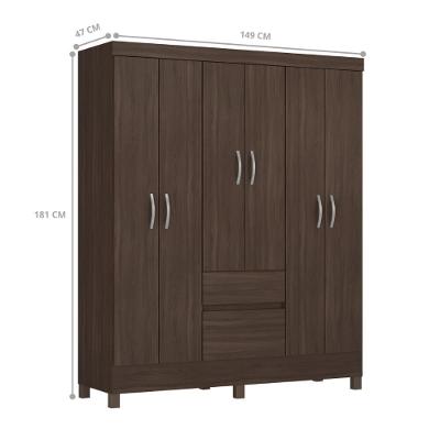 Jogo Guarda Roupa Casal Elsa 4 Portas 3 Gavetas Cafe Touch com Cabeceira Mais de Casa