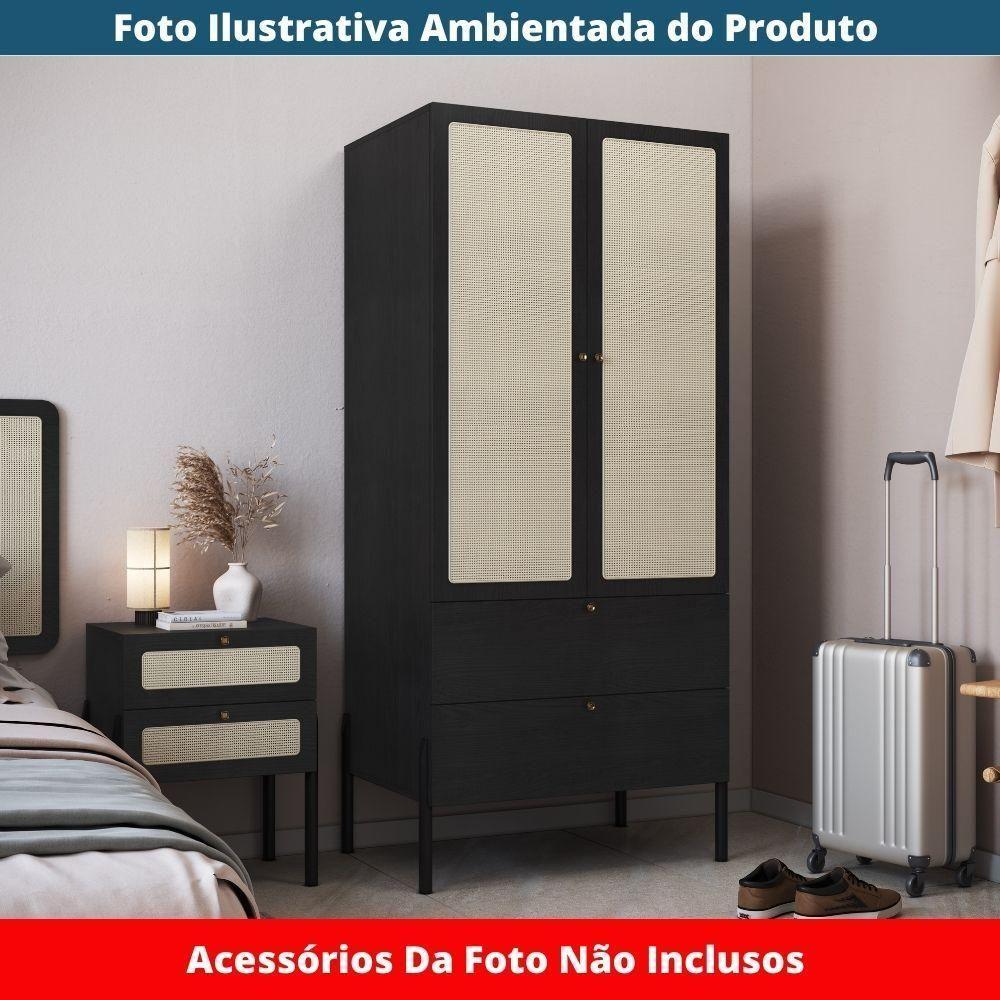 Guarda Roupa 2 Portas Oslo Artesano 80 Cm (larg) Mdp Nero Palha Sintética Bege Pé Madeira Maciça - 3