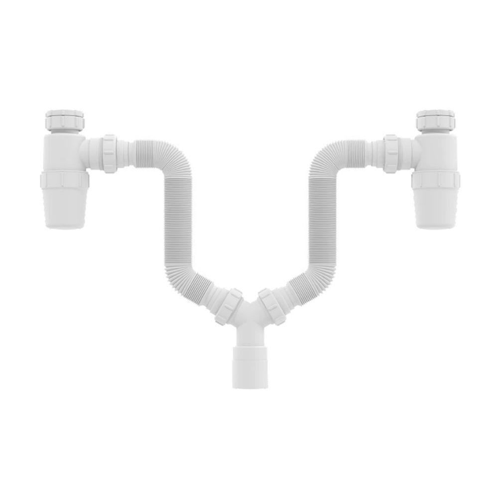 Sifão Duplo Sanfonado Extensível Censi Com Copo Horizontal Branco - 1