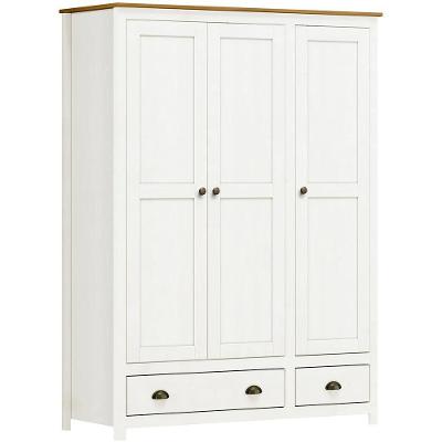Guarda Roupa Casal 3 Portas Bater 2 Gavetas Branco Freijo Madeira Maciça Milani Movelaria