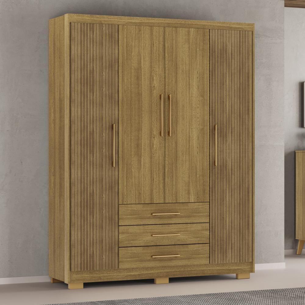 Guarda Roupa Solteiro 4 Portas 3 Gavetas Espanha - Nature-brisa Nature-brisa - 1