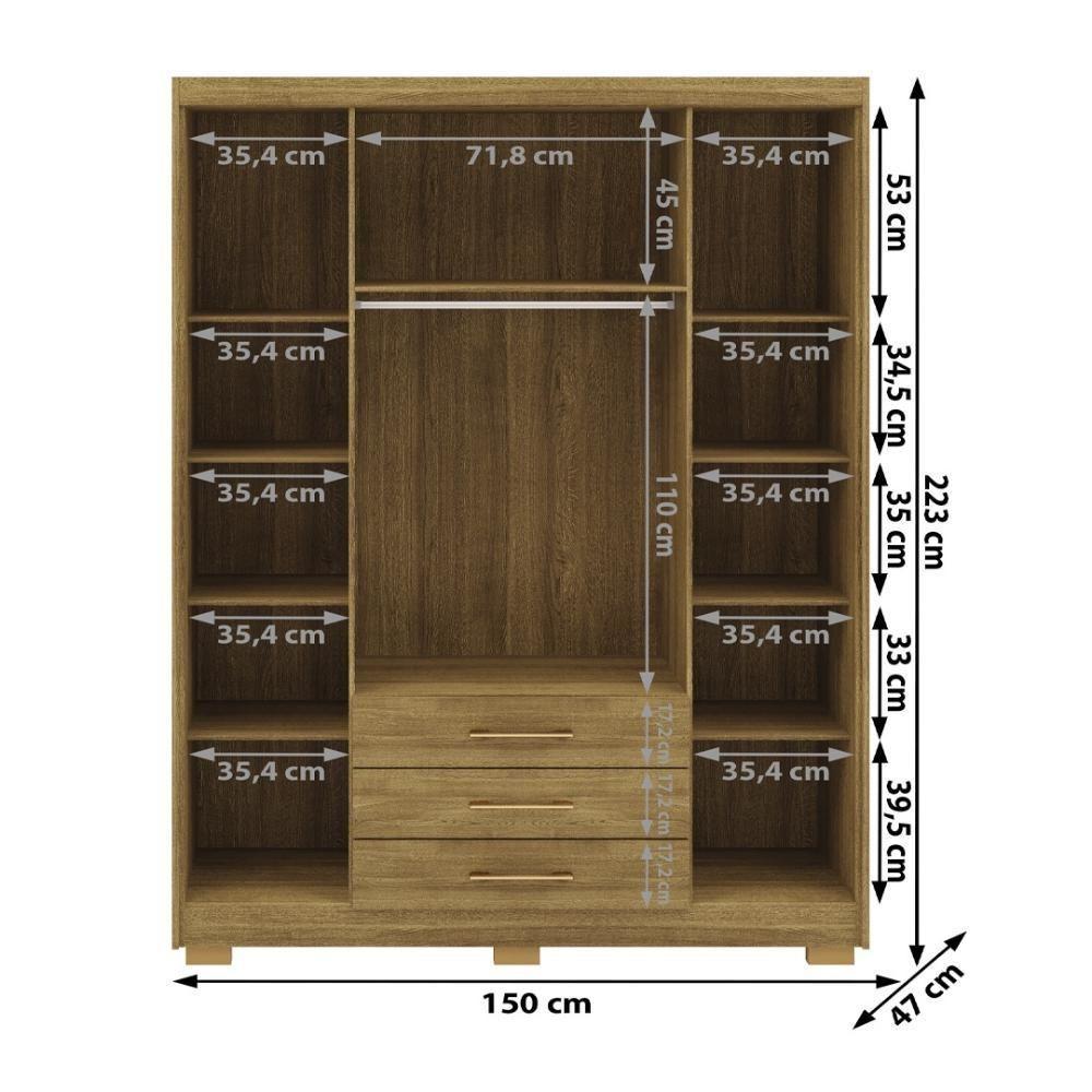 Guarda Roupa Solteiro 4 Portas 3 Gavetas Espanha - Nature-brisa Nature-brisa - 2