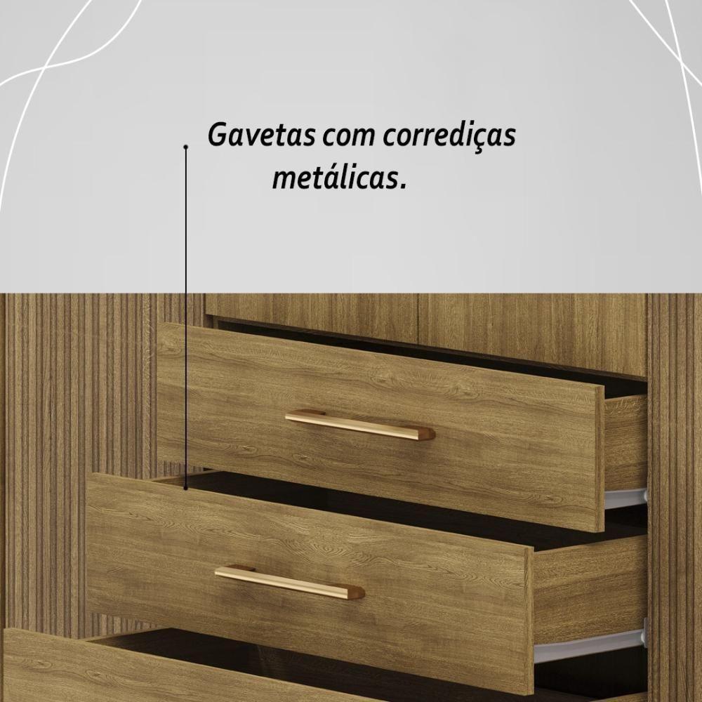 Guarda Roupa Solteiro 4 Portas 3 Gavetas Espanha - Nature-brisa Nature-brisa - 6