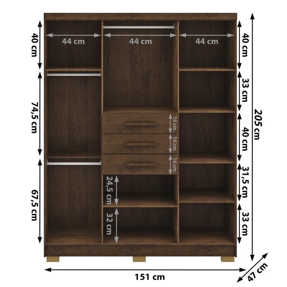 Guarda Roupa Solteiro 6 Portas 3 Gavetas Taurus - Imbuia Rústico Imbuia Rústico - 2