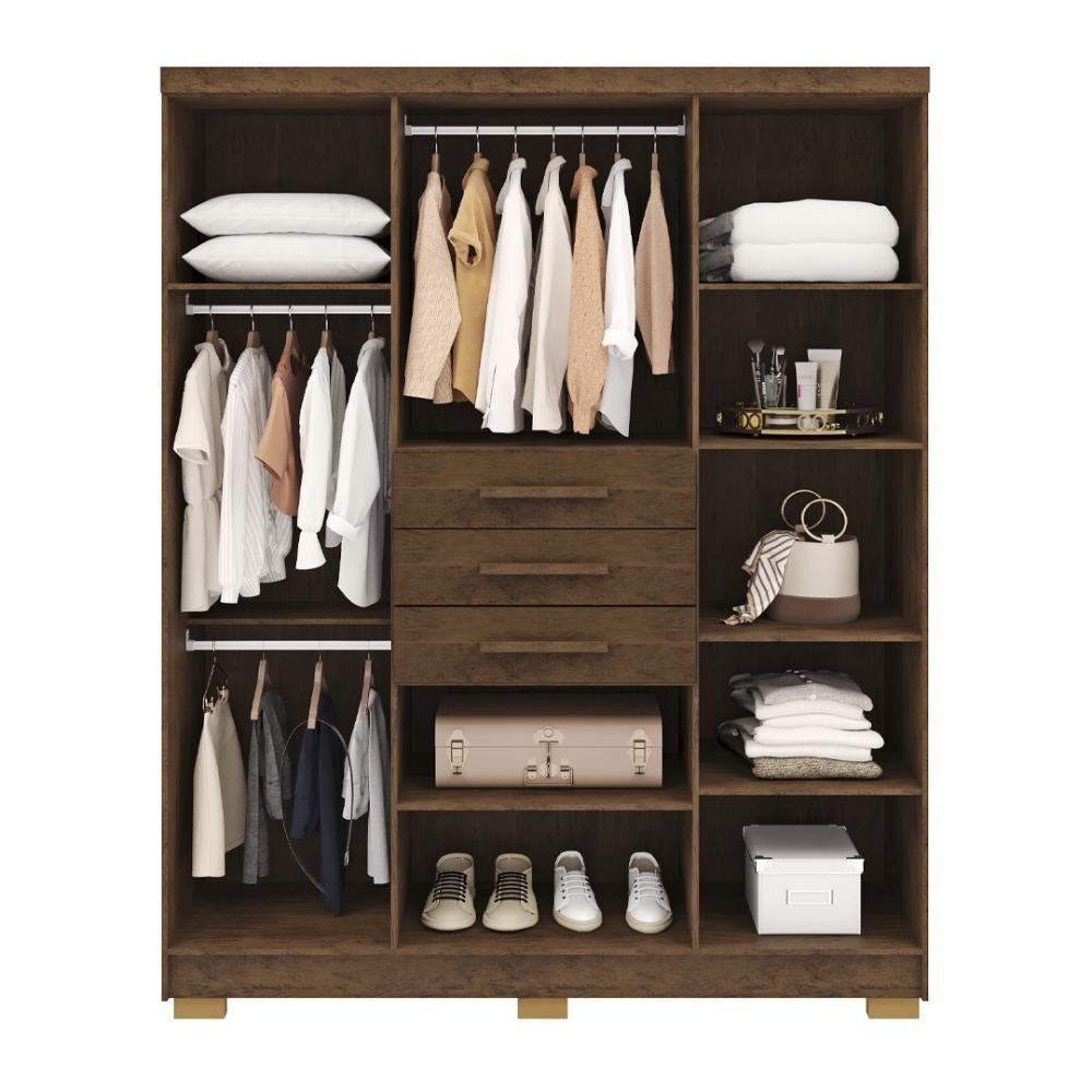 Guarda Roupa Solteiro 6 Portas 3 Gavetas Taurus - Imbuia Rústico Imbuia Rústico - 3