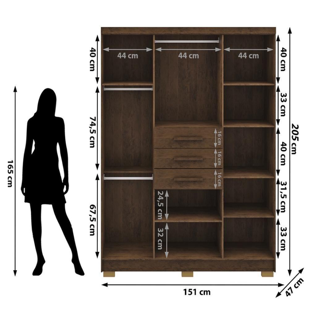 Guarda Roupa Solteiro 6 Portas 3 Gavetas Taurus - Imbuia Rústico Imbuia Rústico - 4
