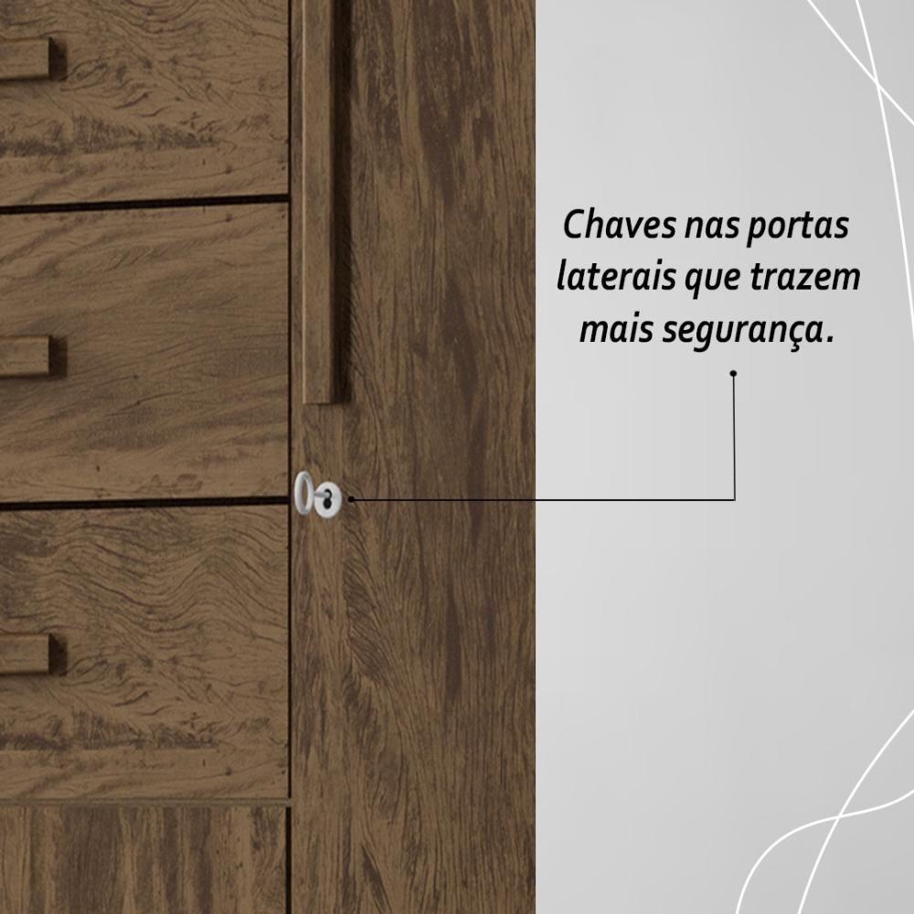 Guarda Roupa Solteiro 6 Portas 3 Gavetas Taurus - Imbuia Rústico Imbuia Rústico - 8