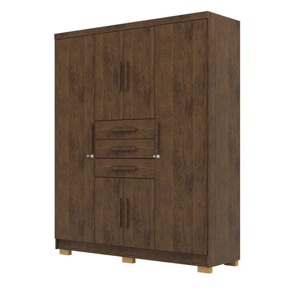 Guarda Roupa Solteiro 6 Portas 3 Gavetas Taurus - Imbuia Rústico Imbuia Rústico - 10