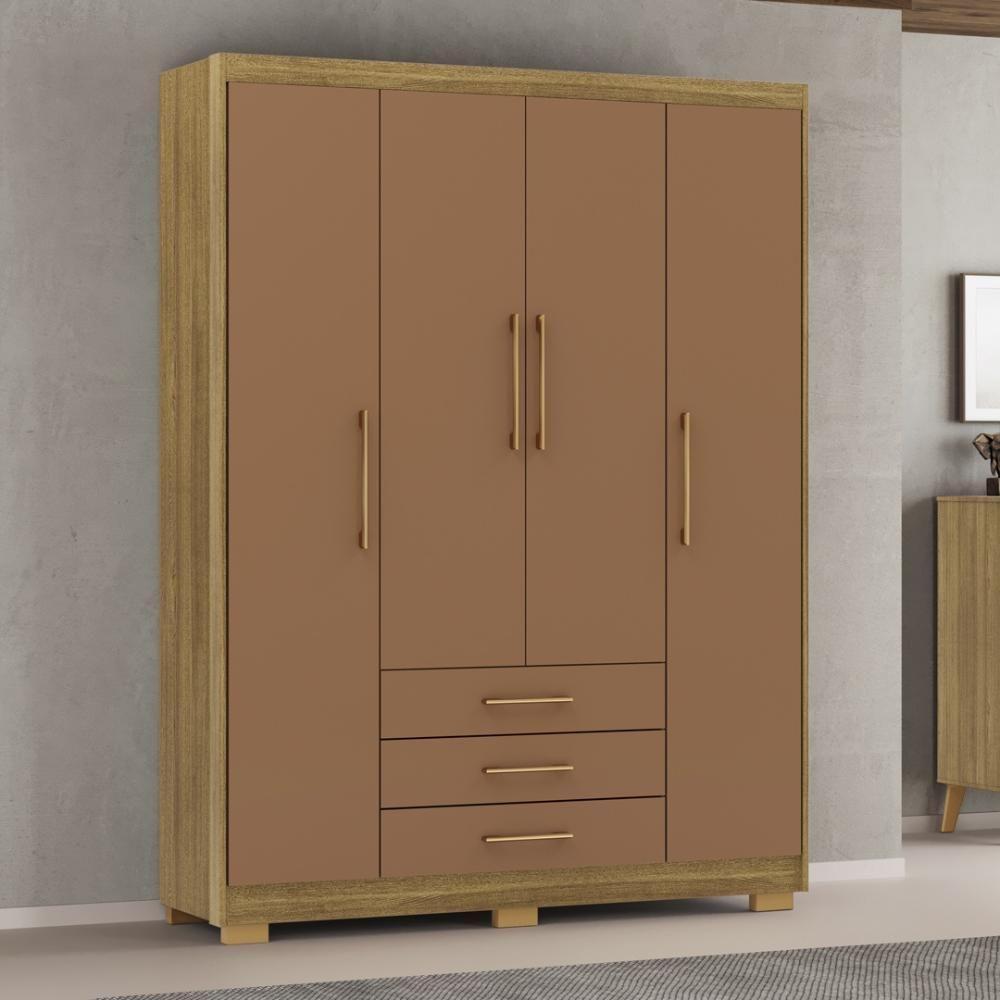 Guarda Roupa Solteiro 4 Portas 3 Gavetas Espanha - Nature-camarim Nature-camarim - 1