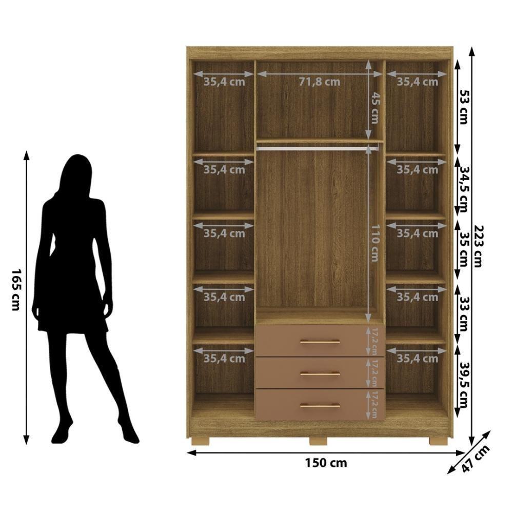Guarda Roupa Solteiro 4 Portas 3 Gavetas Espanha - Nature-camarim Nature-camarim - 5