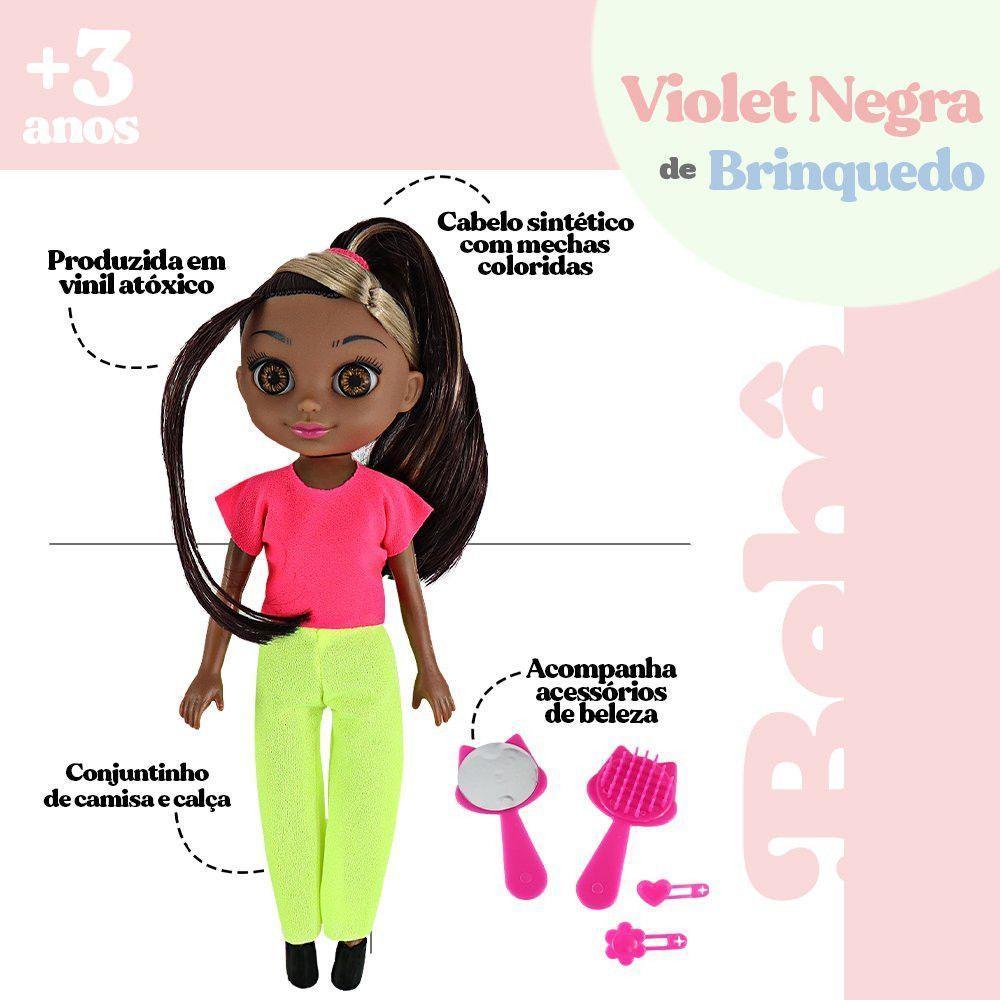 Boneca Violet Negra 30cm Acessórios Pente Espelho Prendedor Cabelo - 7