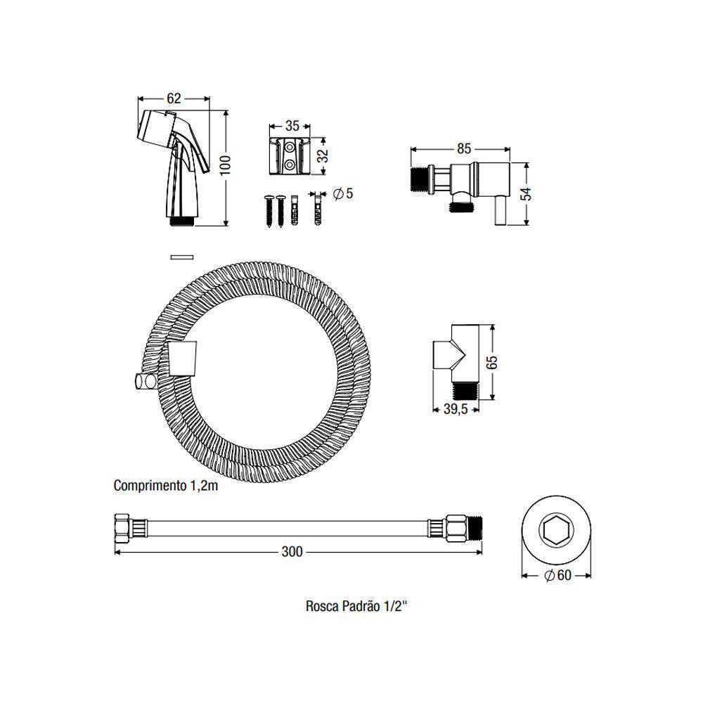 Ducha Higiênica Censi Luxo Com Conexão Em T Para Caixa Acoplada Cromadaa - 3