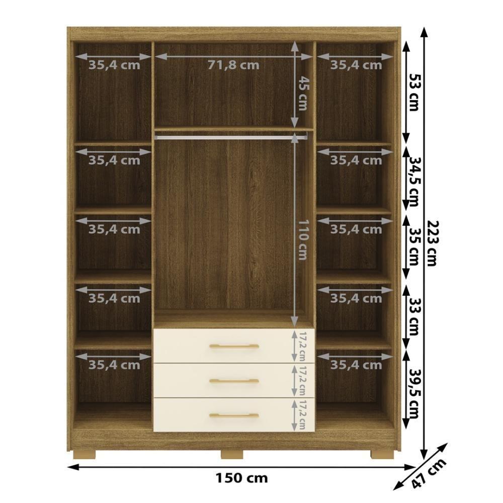 Guarda Roupa Solteiro 4 Portas 3 Gavetas Espanha - Nature-champanhe Nature-champanhe - 2