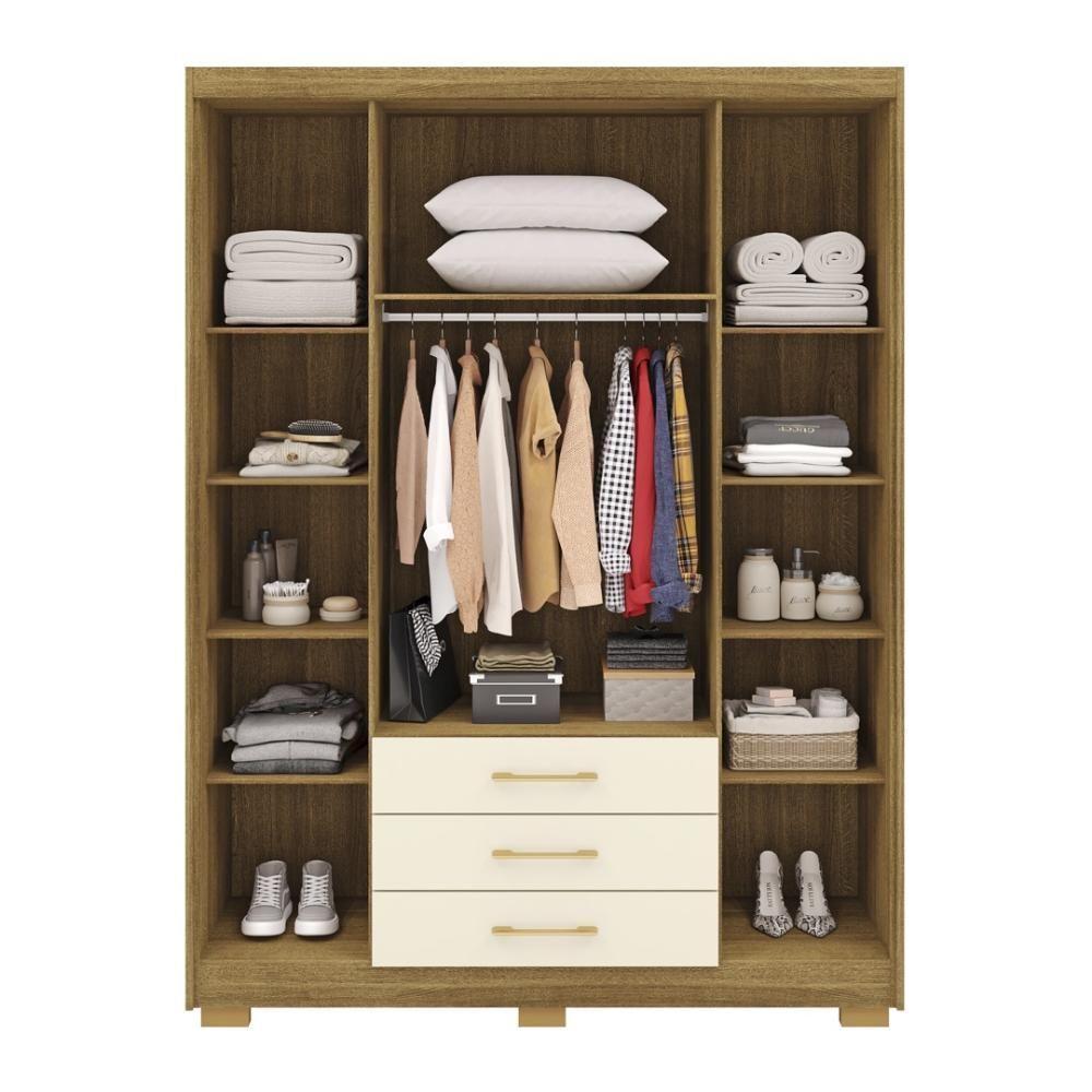 Guarda Roupa Solteiro 4 Portas 3 Gavetas Espanha - Nature-champanhe Nature-champanhe - 3