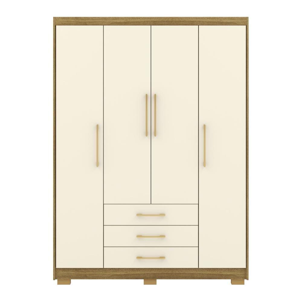 Guarda Roupa Solteiro 4 Portas 3 Gavetas Espanha - Nature-champanhe Nature-champanhe - 5