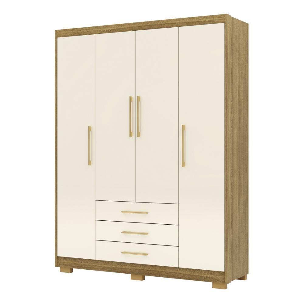 Guarda Roupa Solteiro 4 Portas 3 Gavetas Espanha - Nature-champanhe Nature-champanhe - 9