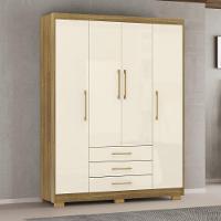 Guarda Roupa Solteiro 4 Portas 3 Gavetas Espanha - Nature-champanhe Nature-champanhe - 1