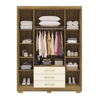 Guarda Roupa Solteiro 4 Portas 3 Gavetas Espanha - Nature-champanhe Nature-champanhe - 3