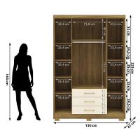 Guarda Roupa Solteiro 4 Portas 3 Gavetas Espanha - Nature-champanhe Nature-champanhe