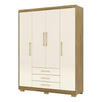 Guarda Roupa Solteiro 4 Portas 3 Gavetas Espanha - Nature-champanhe Nature-champanhe - 9