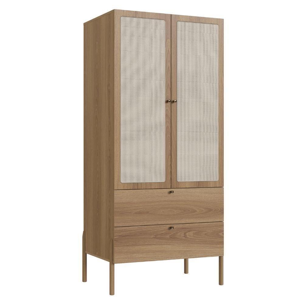 Guarda Roupa 2 Portas Oslo Artesano 80 Cm (larg) Mdp Hanover Palha Sintética Bege Pé Madeira Maciça - 1