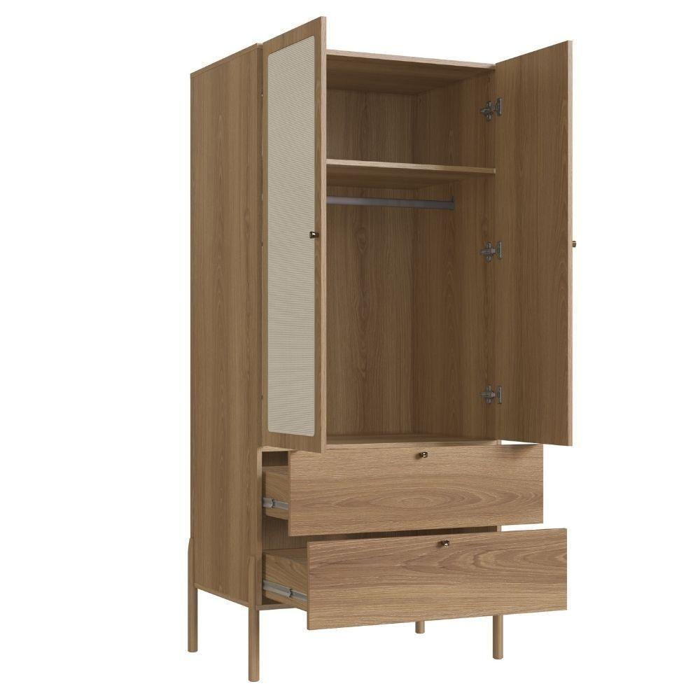 Guarda Roupa 2 Portas Oslo Artesano 80 Cm (larg) Mdp Hanover Palha Sintética Bege Pé Madeira Maciça - 2