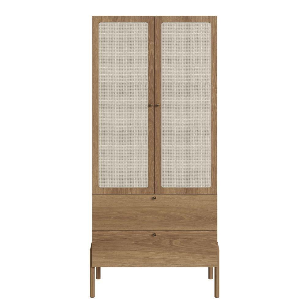 Guarda Roupa 2 Portas Oslo Artesano 80 Cm (larg) Mdp Hanover Palha Sintética Bege Pé Madeira Maciça - 3