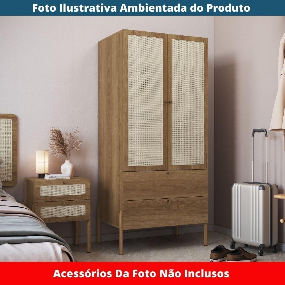 Guarda Roupa 2 Portas Oslo Artesano 80 Cm (larg) Mdp Hanover Palha Sintética Bege Pé Madeira Maciça - 5