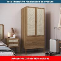 Guarda Roupa 2 Portas Oslo Artesano 80 Cm (larg) Mdp Hanover Palha Sintética Bege Pé Madeira Maciça - 5