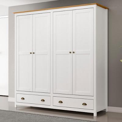 Guarda Roupa Casal 4 Portas 2 Gavetas Branco Freijo Madeira Maciça
