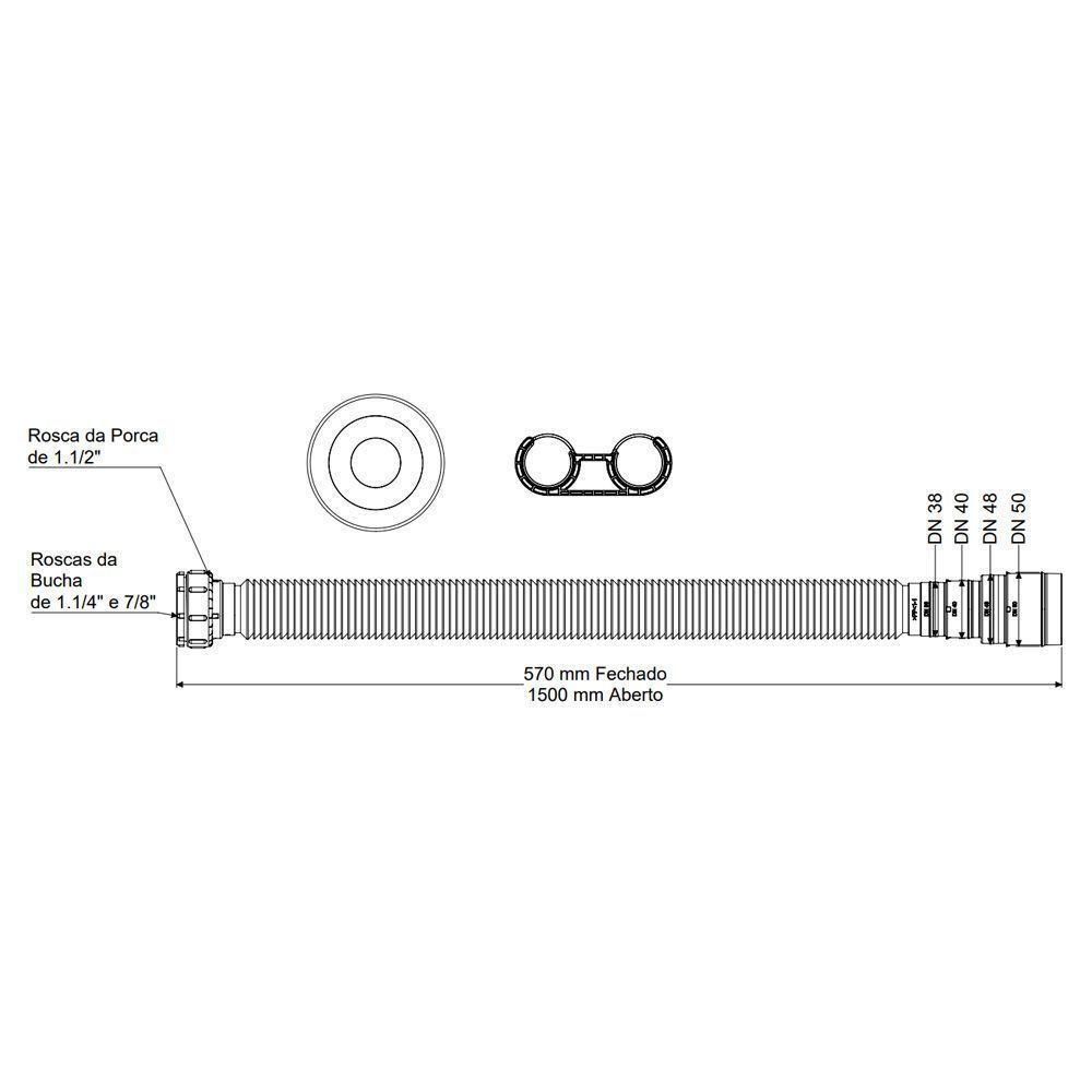 Sifão Sanfonado Extensível Censi 1,5m Preto - 3