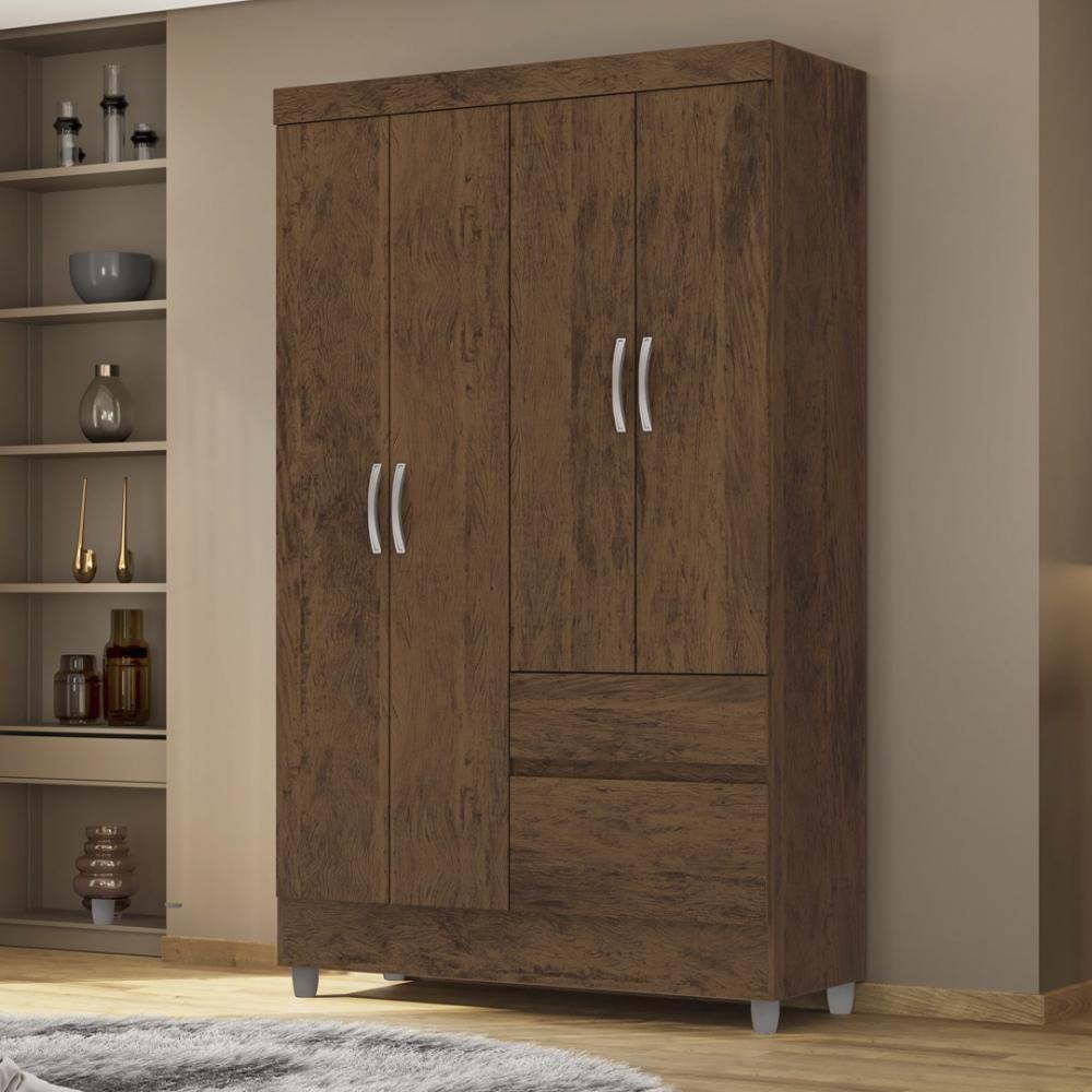 Guarda Roupa Solteiro 4 Portas 2 Gavetas Exemplar Plus - Imbuia Rústico Imbuia Rústico - 1