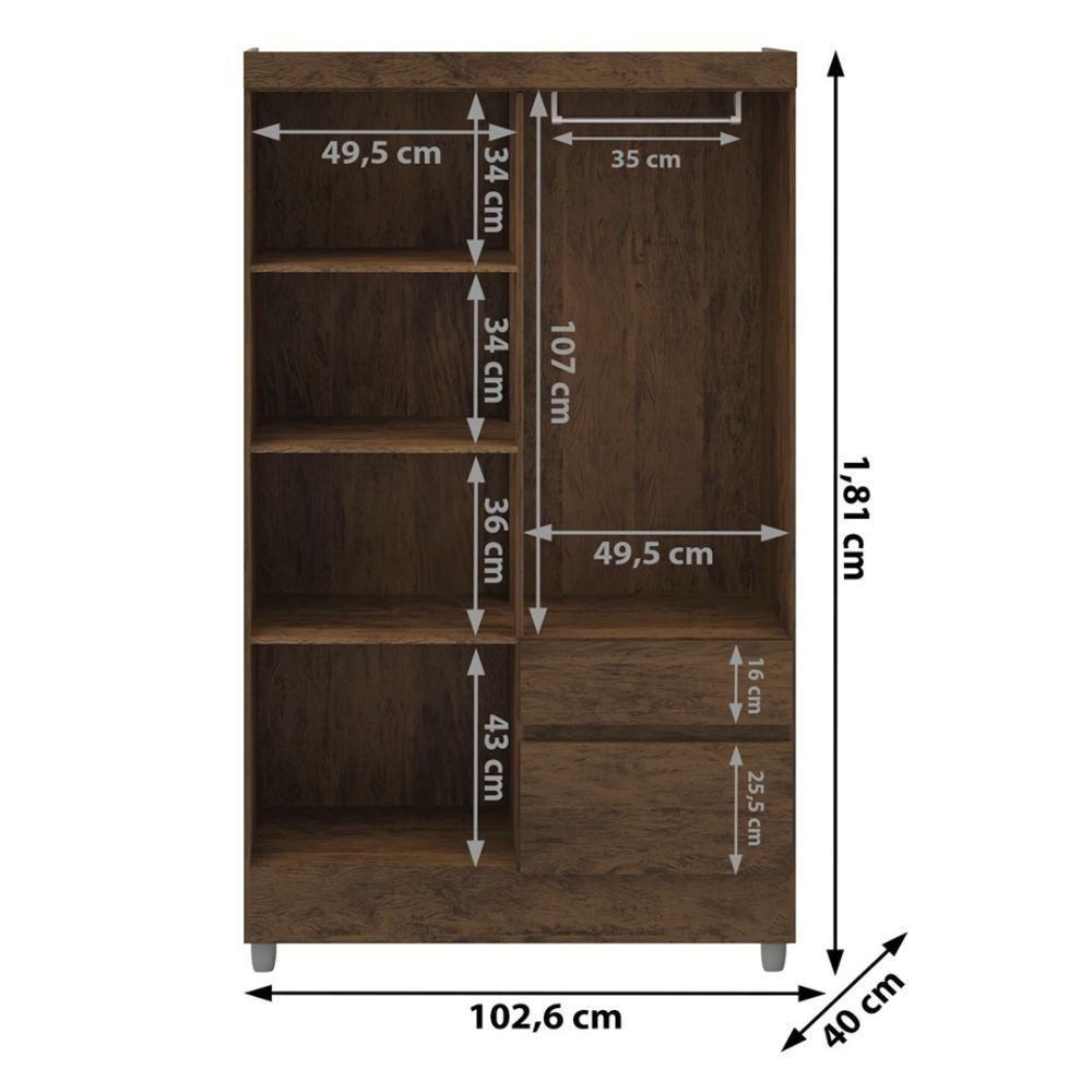 Guarda Roupa Solteiro 4 Portas 2 Gavetas Exemplar Plus - Imbuia Rústico Imbuia Rústico - 2