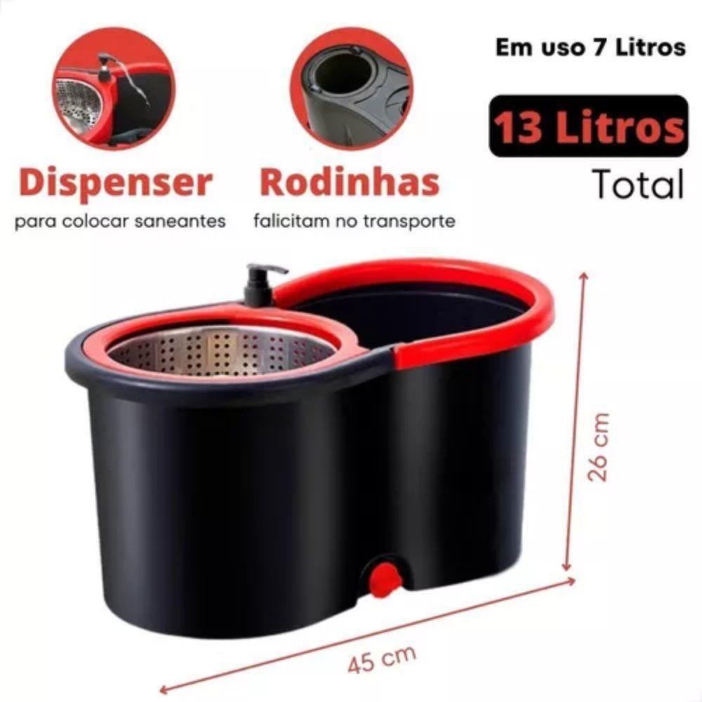 Mop Balde Esfregão Giratório Pró 1 Refil Com Roda E Alça - 3