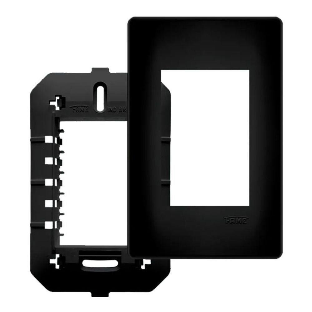 Conjunto Fame Habitat Black - Placa Com Suporte 3 Módulos 4x2 - 1