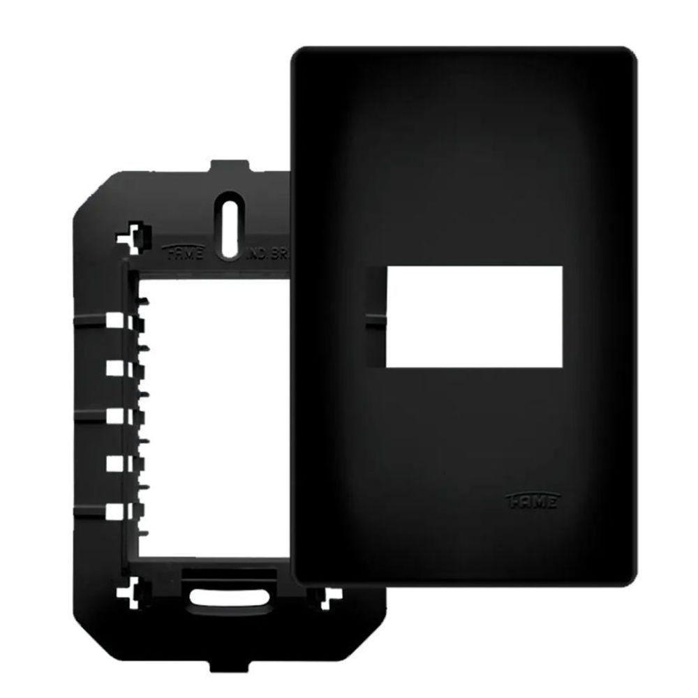 Conjunto Fame Habitat Black - Placa Com Suporte 1 Módulo 4x2 - 1