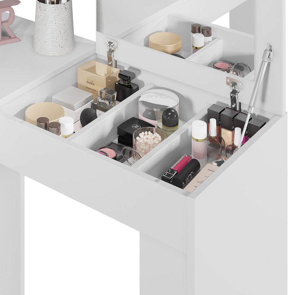 Escrivaninha Penteadeira Camarim De Canto Com Espelho Jade Branco Fosco Liso - Mabe Magazine - 2