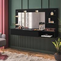 Camarim Penteadeira Lumiere Mesa Suspensa Com Espelho E Gaveta Organizadora Preto Fosco - Mabe Magazine - 1