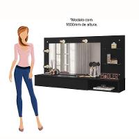 Camarim Penteadeira Lumiere Mesa Suspensa Com Espelho E Gaveta Organizadora Preto Fosco - Mabe Magazine - 3