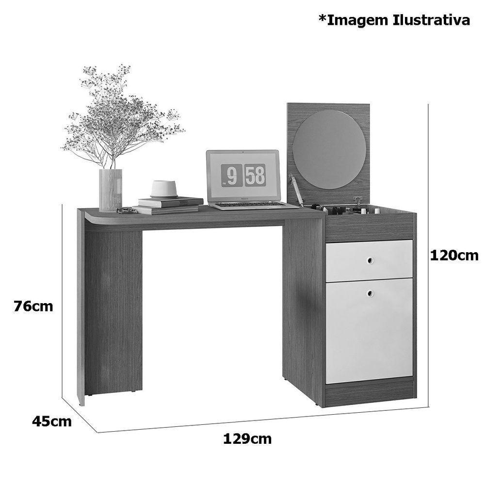 Penteadeira Camarim Com Gaveta E Espelho Desire Cinamomo/off White - 3