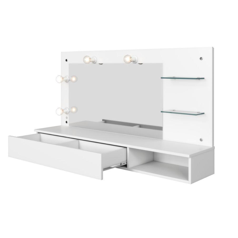 Camarim Penteadeira Lumiere Mesa Suspensa Com Espelho E Gaveta Organizadora Branco Fosco - Mabe Magazine - 2