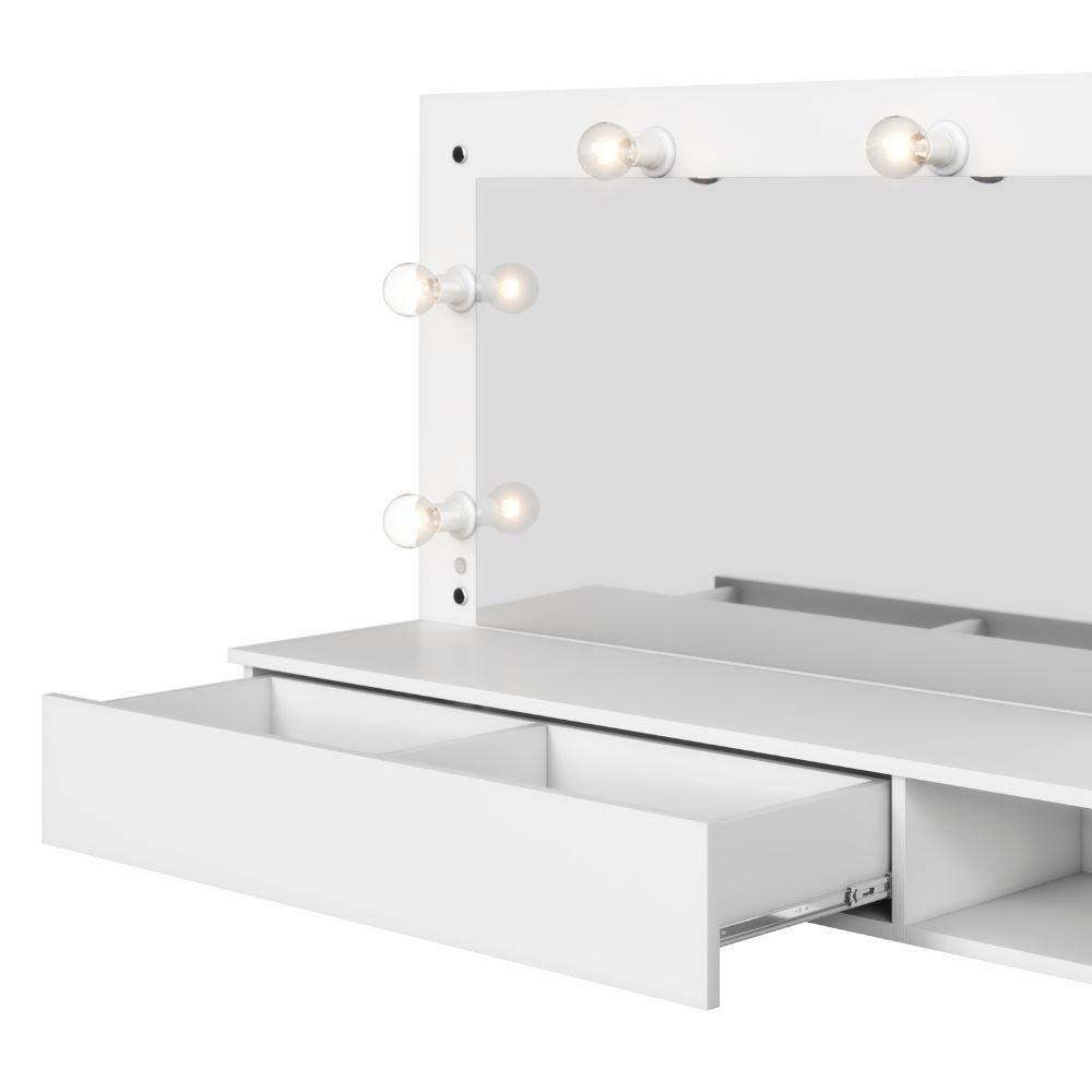 Camarim Penteadeira Lumiere Mesa Suspensa Com Espelho E Gaveta Organizadora Branco Fosco - Mabe Magazine - 3